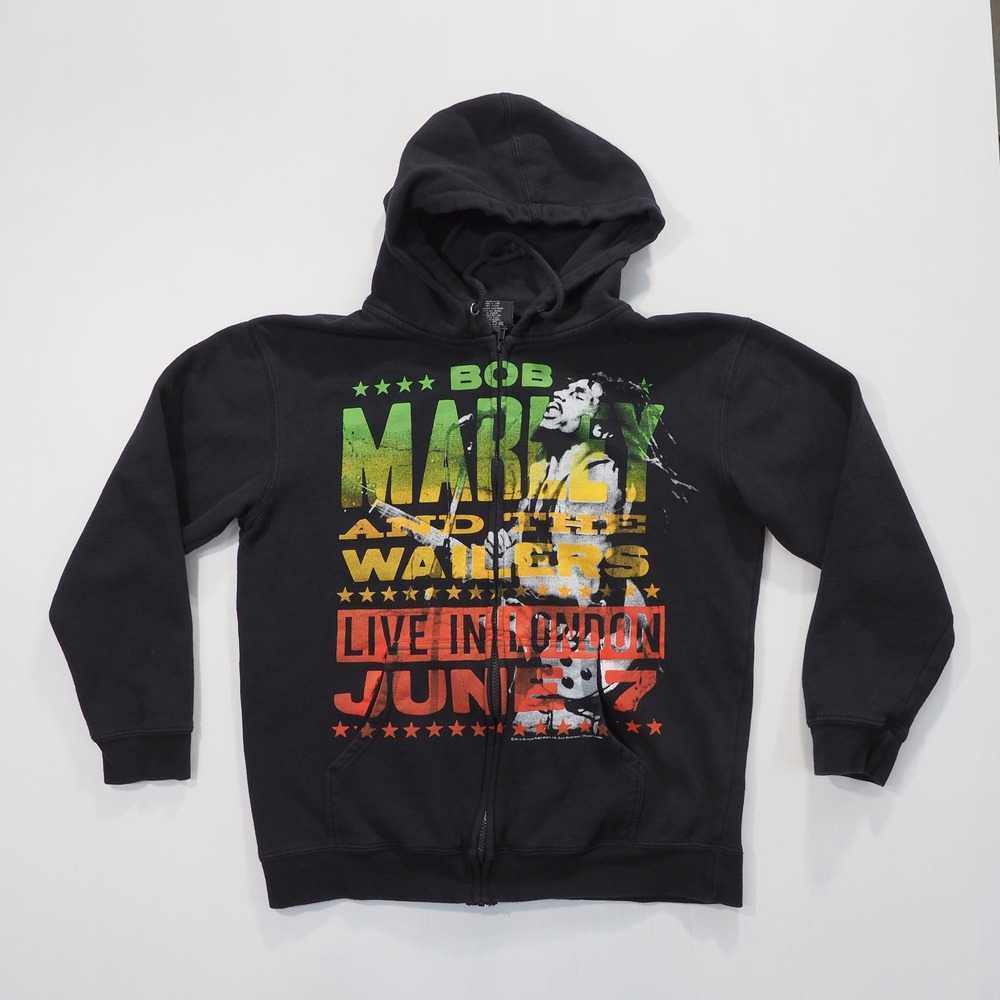 Bob Marley Wailers Hoodie Mens Large Black Zip Up Live In London Zion Rootswear